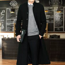 2021秋冬男装立领长款风衣长款中山装长风衣呢大衣Y，男装风衣，星座208-1