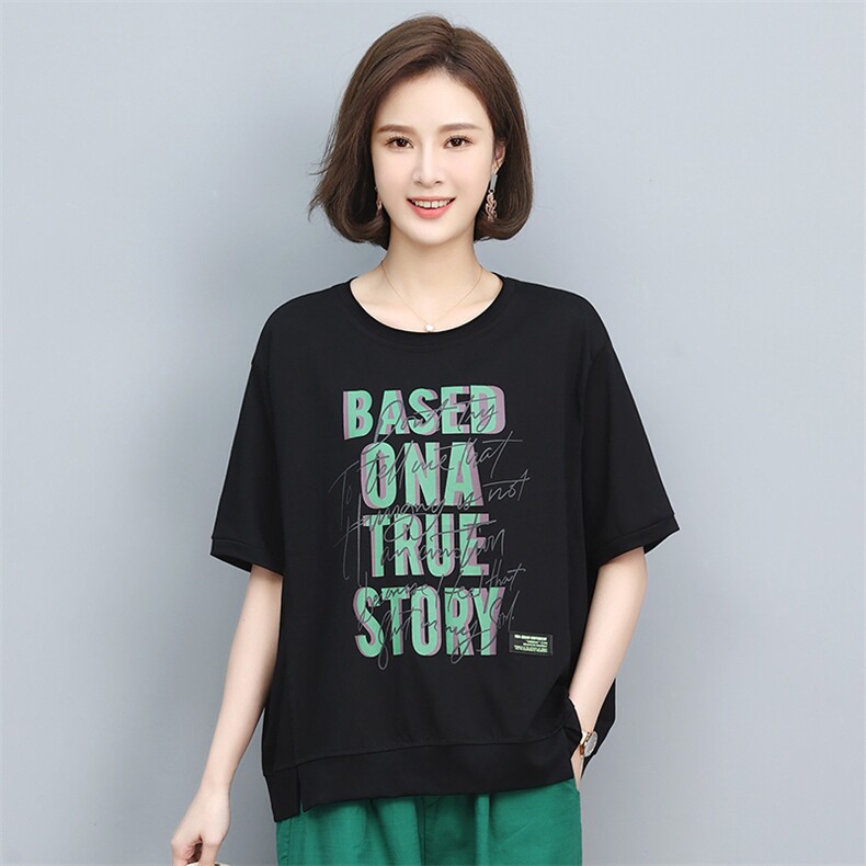 时尚印花短袖T恤女宽松显瘦百搭上衣夏季新款潮流休闲半袖打底衫,女装衬衫,叶笙衣