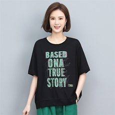 时尚印花短袖T恤女宽松显瘦百搭上衣夏季新款潮流休闲半袖打底衫，女装衬衫，叶笙衣