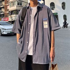 1港风情侣贴布衬衫大码M-5XL网红潮短袖衬衫男DCS7813P45控68，男装T恤，星座226-2