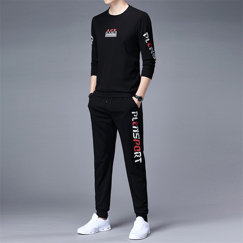 秋季新款休闲套装男士潮牌宽松运动服春秋款圆领卫衣男装一套图片