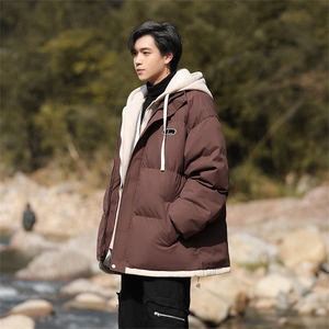 现货抖音得物二开三防加厚假两件拼接连帽棉衣冬季棉服LL9999图片