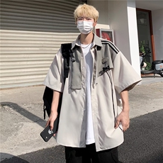 假两件衬衫男短袖韩版潮流帅气2026夏季新款ins宽松外套CY280-P41，男装T恤，星座412