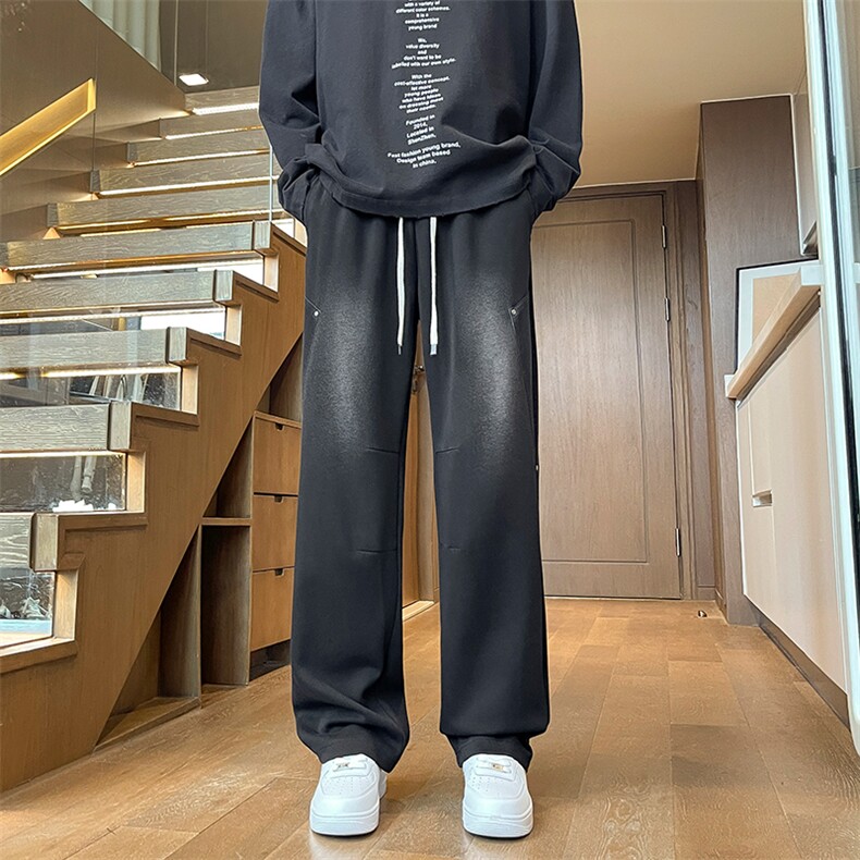 秋季褶皱运动裤男美式复古水洗工装裤潮牌宽松卫裤垂感阔腿休闲裤,男装休闲裤,星座914-1
