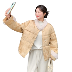 新中式风毛绒领短款羽绒服女冬季新款90白鸭绒小个子保暖外套，女装羽绒服，2C159