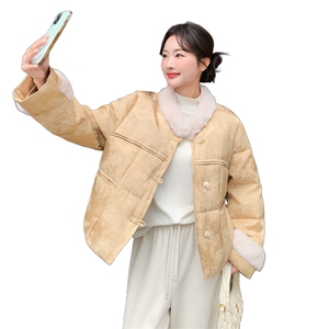 新中式风毛绒领短款羽绒服女冬季新款90白鸭绒小个子保暖外套图片