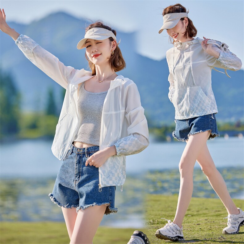 休闲运动防晒衣女2025夏季新款时尚连帽开衫透气薄外套冰丝防晒服，女装防晒衣，以桐