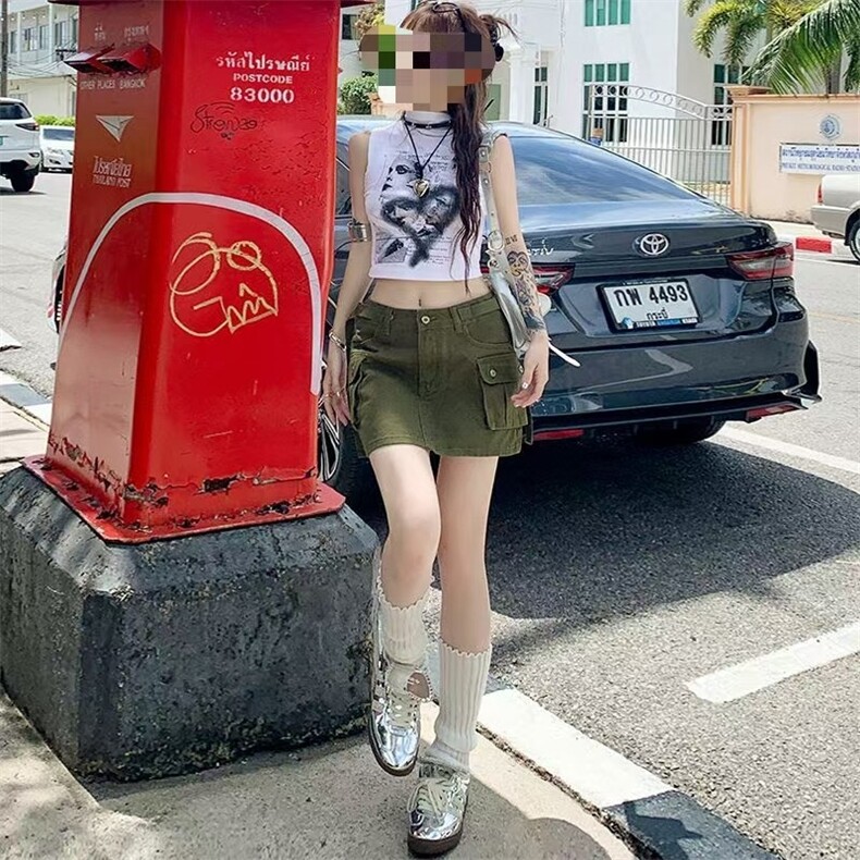 工装牛仔短裤女2025春夏新款小个子高腰显瘦卡其色A字百搭热裤子,女装休闲裤,星座1210-1