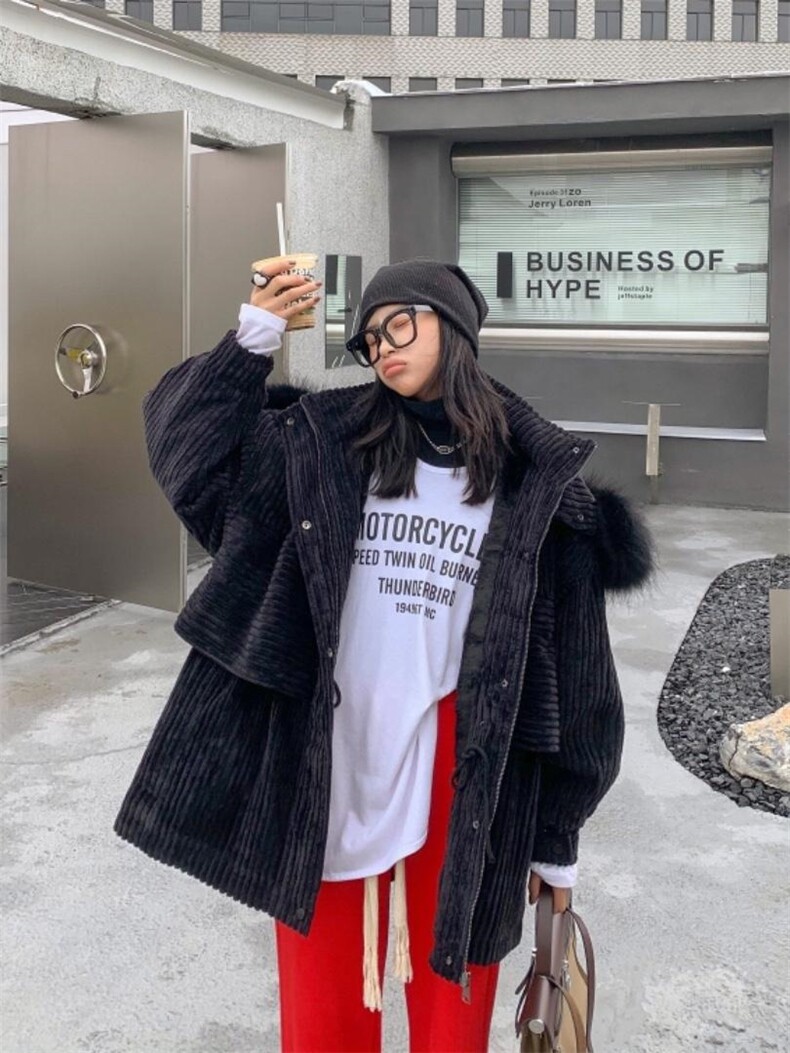 灯芯绒狐狸毛零派克服，其它，ANRUILA