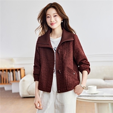 毛线大翻领块纹格刺绣新中式复古短外套上衣2026年春季，女装短外套，简韵佳