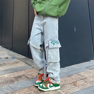 高街直筒宽松美式hiphop裤子复古水洗浅色vibe风牛仔裤 K3792-P55图片