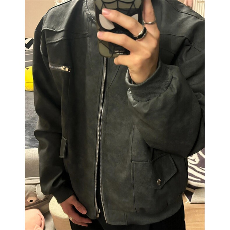美式复古皮衣外套欧美街头设计感小众潮高级感夹克JK357特P75,男装夹克,星座908-1