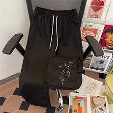 新中式潮刺绣裤子男女夏季垂感直筒长裤风情侣休闲裤X2831，男装休闲裤，星座601-2