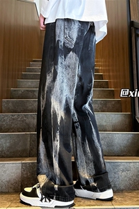 XZ616 秋季新款重磅水洗扎染泼墨复古牛仔长裤 TY1116 特P55控78图片