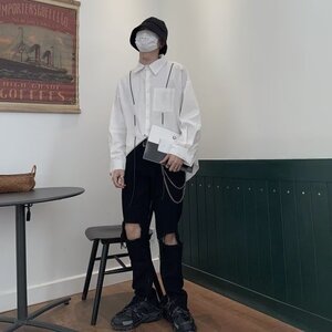 青春流行百搭男简约ins秋季新款纯色长袖潮文艺标准衬衫潮流日系图片
