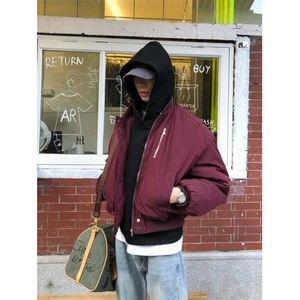 MF09-特P100 现货 高品质直播款酒红色立领棉衣加棉飞行服图片
