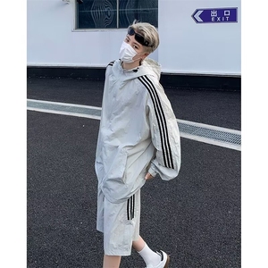 条纹简约轻薄透气外套套装宽松休闲五分短裤防晒套装男 BK88图片