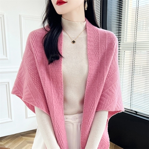 100%纯羊毛披肩开衫女秋冬新款纯色针织外搭上衣宽松斗篷毛衣外套图片