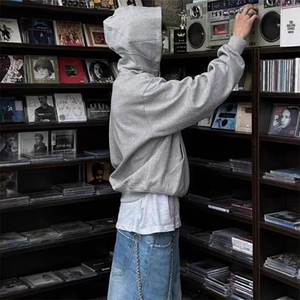抖音得物高品质二开美式高街重磅结构辑明线纹理连帽卫衣外套W109图片