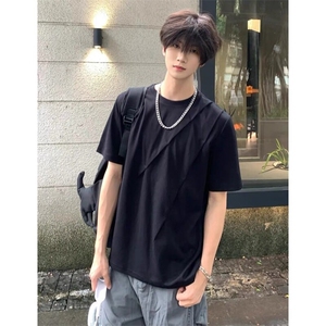 高级感褶皱重磅t恤男款夏季美式正肩cleanfit小领口半袖短袖上衣图片