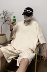 TZ85355/P60夏季提花新款短袖短裤t恤休闲宽松大码两件套套装男，男装休闲套装，电商A141