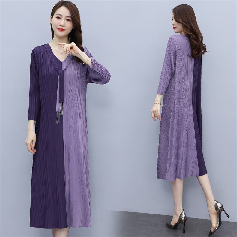 打底连衣裙女2021春新款修身显瘦褶皱遮肚轻奢设计感气质过膝长裙，女装连衣裙，悠米