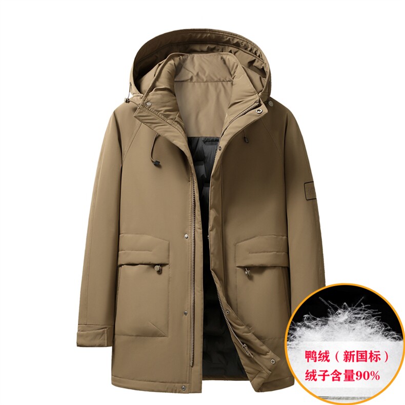 冬季男装中年90%鸭绒羽绒服外套可脱卸帽中长款中老年羽绒服大衣,男装羽绒服,钱塘723