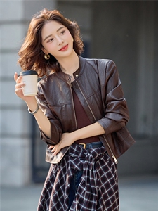时尚机车范立领皮衣短外套女2025秋季新款修身显瘦小个子夹克上衣图片