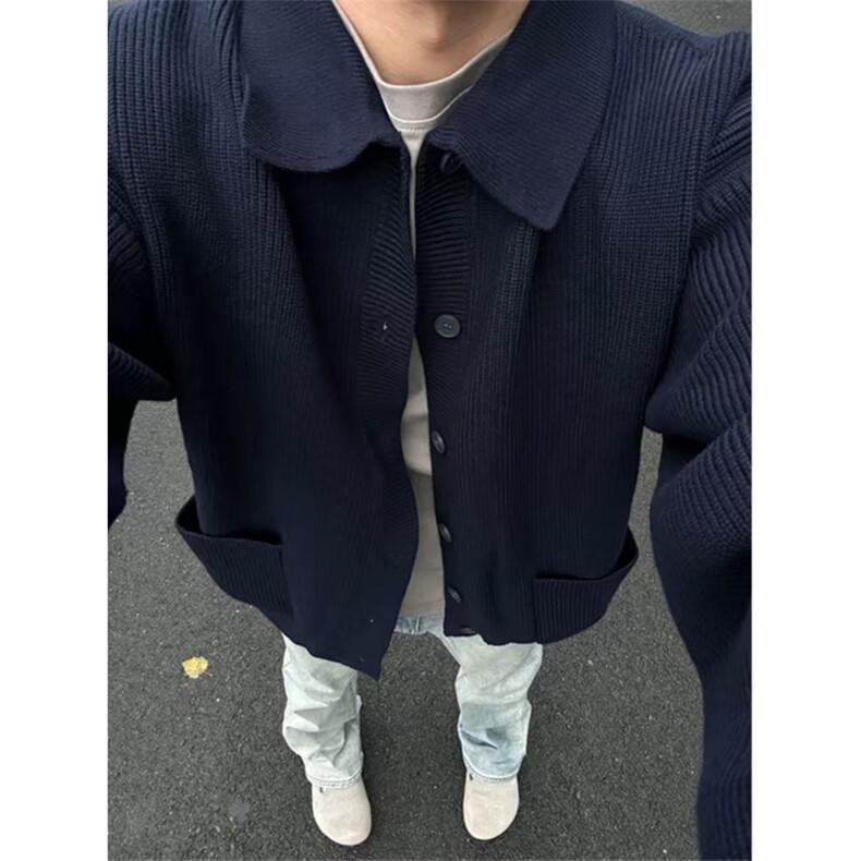 网图有货美式复古翻领针织开衫外套男慵懒风线衣外套A1002-P62,男装针织衫/毛衣,星座1505