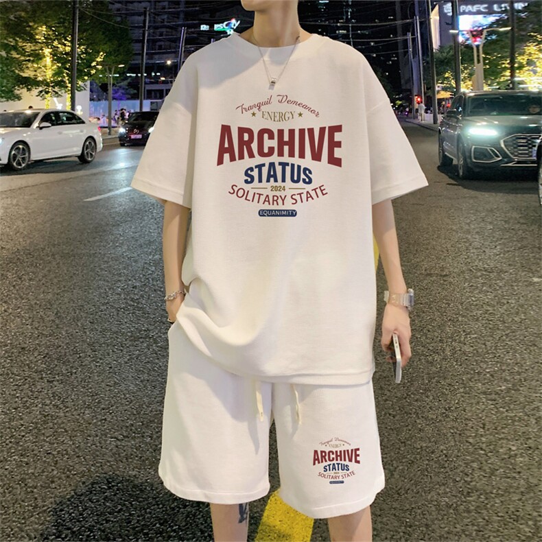 ！2025夏季新款男士华夫格短袖T恤套装学生一套HTZ80P50,男装T恤,电商B220