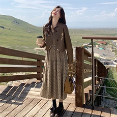 美拉德皮衣外套吊带裙套装连衣裙女春秋2025新款洋气减龄两件套，女装套装/套裙，2C122