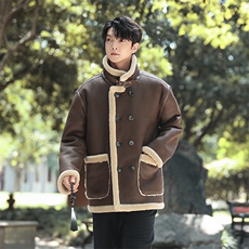 皮毛一体棉衣男新款翻领皮夹克大码中式羊羔绒保暖棉服1213-p218，男装夹克，电商A016