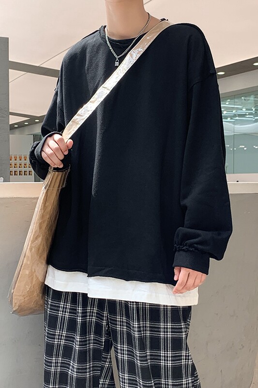 910A-Y725秋装纯色假两件卫衣简约小清新百搭潮流上衣男,男装卫衣,星座910A