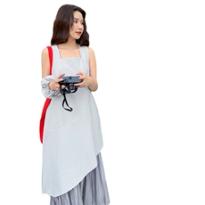 假两件撞色拼接无袖背心连衣裙女夏2025新款独特漂亮绝美显瘦长裙，女装连衣裙，1C071-1