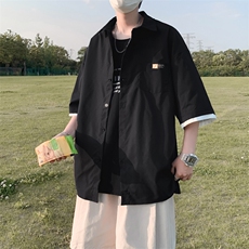 夏季薄款日系短袖衬衫男士韩版潮流休闲宽松衬衣CS065-P30，男装衬衫，星座308B-1