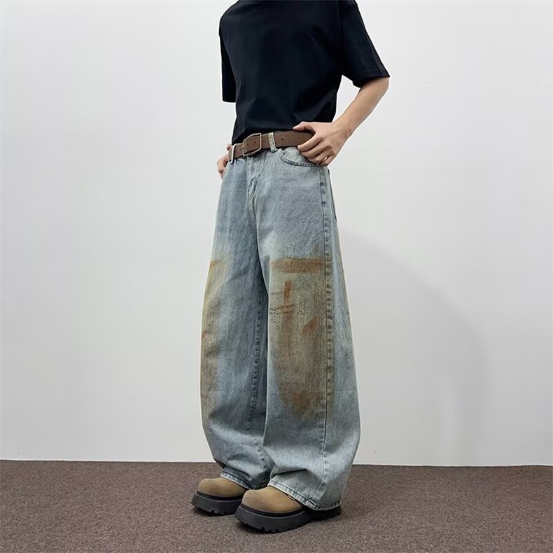 美式复古泥染做旧宽松阔腿裤2026新款牛仔裤女直筒裤RK3115-P48,男装牛仔裤,星座412-3