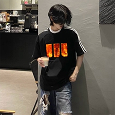 抖音得物高品质二开240克宽松纯棉美式潮牌三条杠织带短袖T恤，男装T恤，电商A486-1