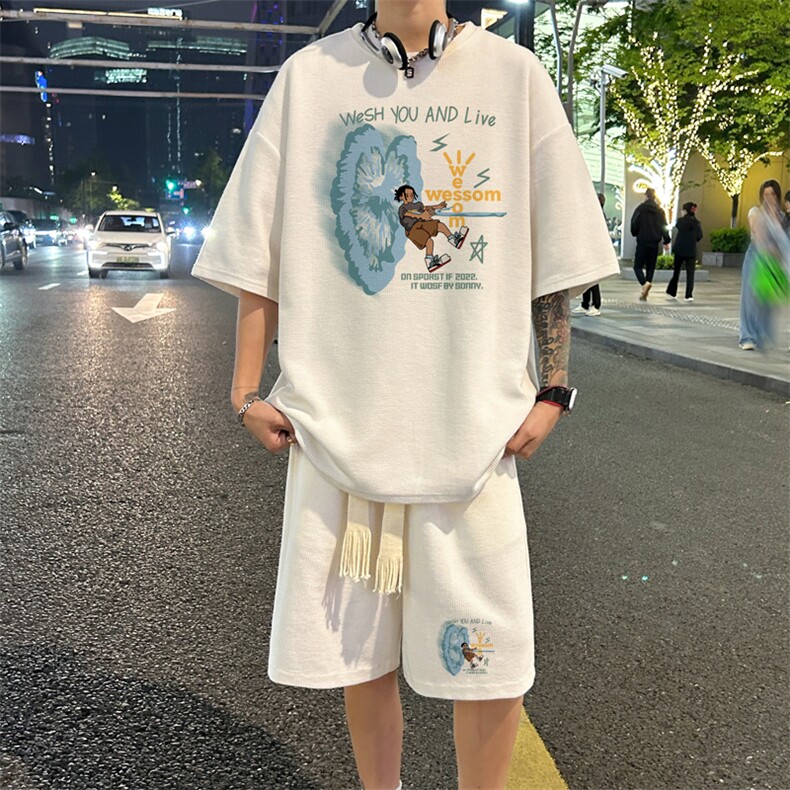 套装！ 华夫格套装短袖T恤短裤男 TZ242-特P 38图片