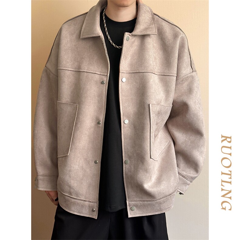 现货-秋季时尚鹿皮绒外套男宽松休闲呢子外套夹克A351-A130-P135，男装夹克，电商A351