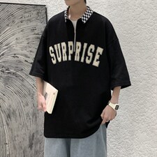 新款优品男士短袖发泡半开拉链印花T恤宽松上衣POLO衫ZD3312-P51，男装T恤，星座717