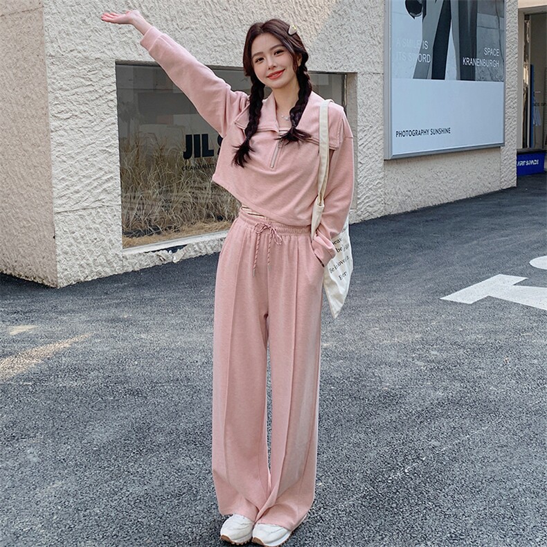 （现货）时尚休闲套装女宽松显瘦翻领卫衣背心阔腿裤三件套潮,女装套装/套裙,韩蔻秀