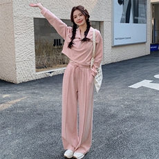 （现货）时尚休闲套装女宽松显瘦翻领卫衣背心阔腿裤三件套潮，女装套装/套裙，韩蔻秀