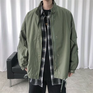 现货水洗棉立领夹克韩版宽松工装休闲外套港风抽绳A114- P90图片