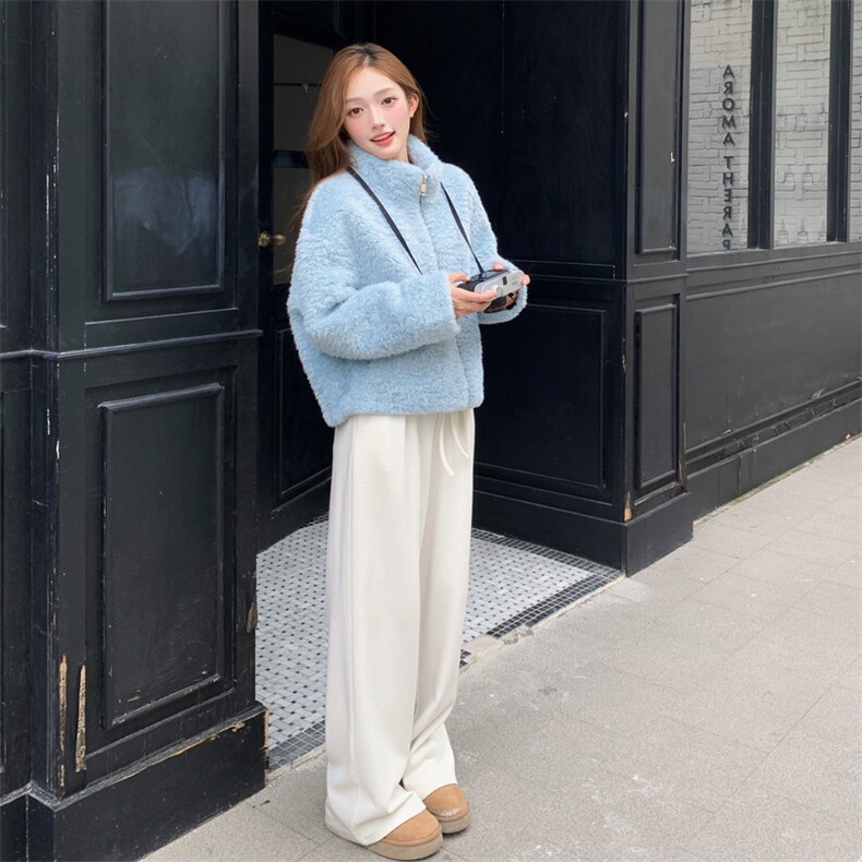 巨好看皮毛一体羊羔毛蓝色外套女秋冬2025新款小个子流行爆款棉服,女装短外套,2C295