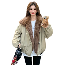 新款！保暖休闲大毛领派克服牛角扣工装外套2C133-6006-P255-K378，女装派克服，2C133