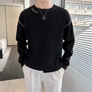 新款小众明线圆领设计感毛衣纯色百搭潮牌休闲针织衫男款S569/P50图片