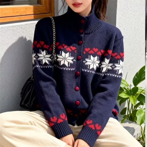 针织开衫女秋冬坑条加厚外套小个子羊毛衫图片