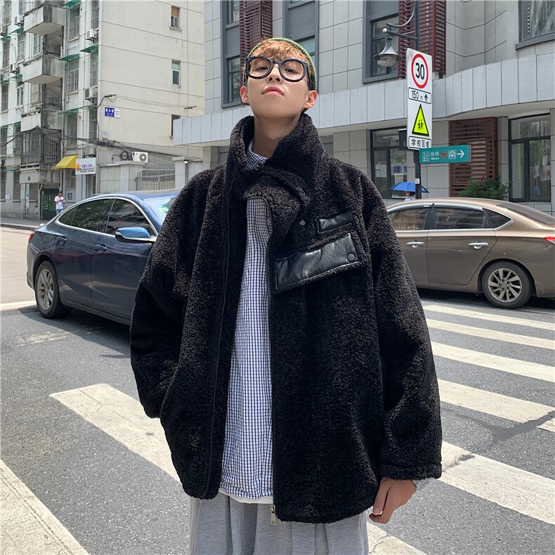 秋冬情侣棉衣宽松棉袄翻领羊羔毛棉服毛呢外套潮mj392-p138,男装毛呢大衣,电商B288