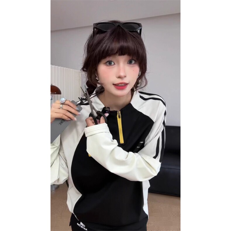 美式半拉链撞色速干衣女男款秋季户外运动长袖T恤骑行服羽毛球服,男装T恤,星座908-1