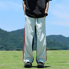 休闲裤男夏季高街潮牌百搭拼接撞色宽松阔腿运动裤子K5487-P41，男装休闲裤，星座412-3